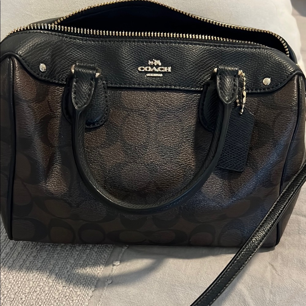Coach Black and Brown Satchel with Signature Monogram